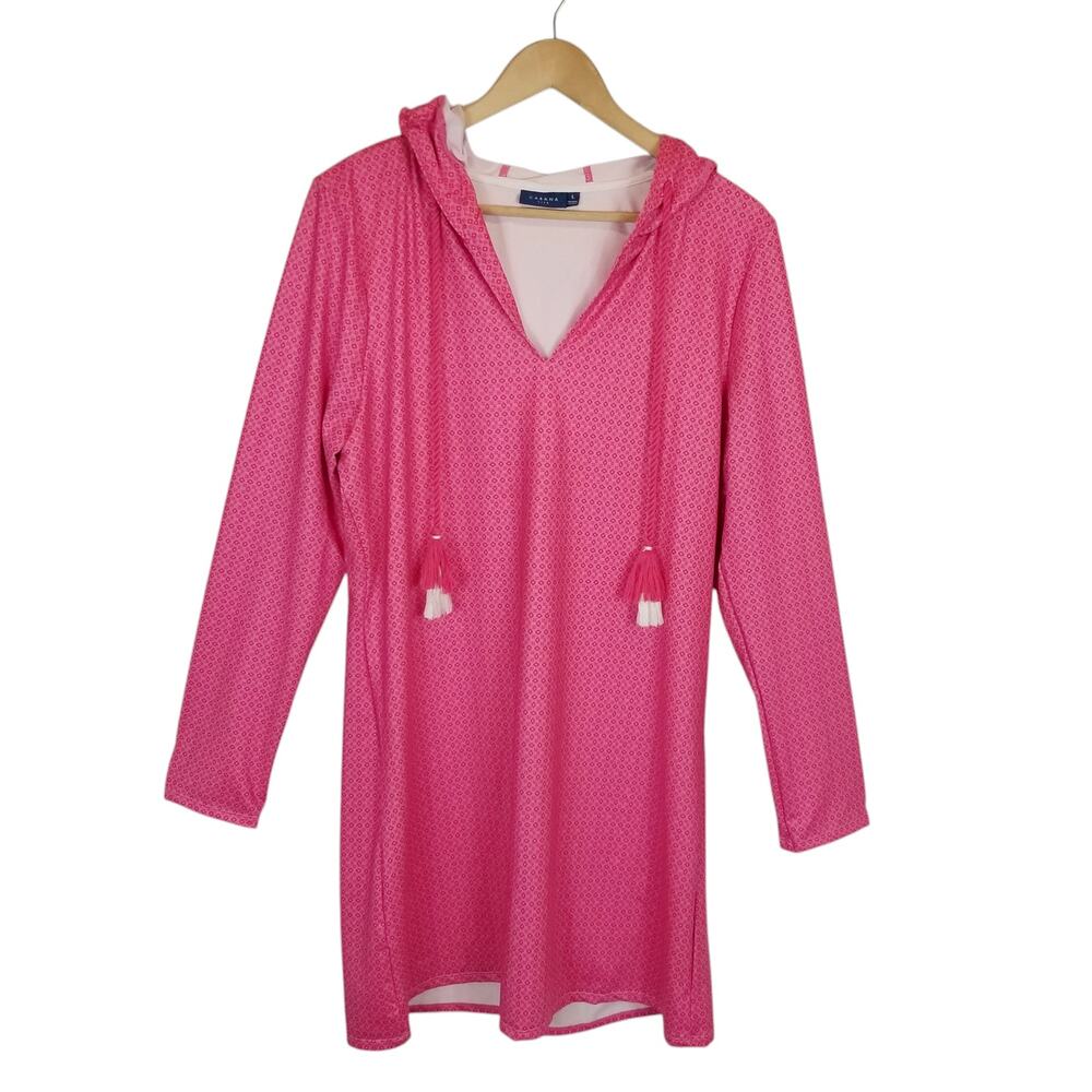 Cabana Life Women's Hooded Long Sleeve SPF Pink Beach Cover Up Size Large